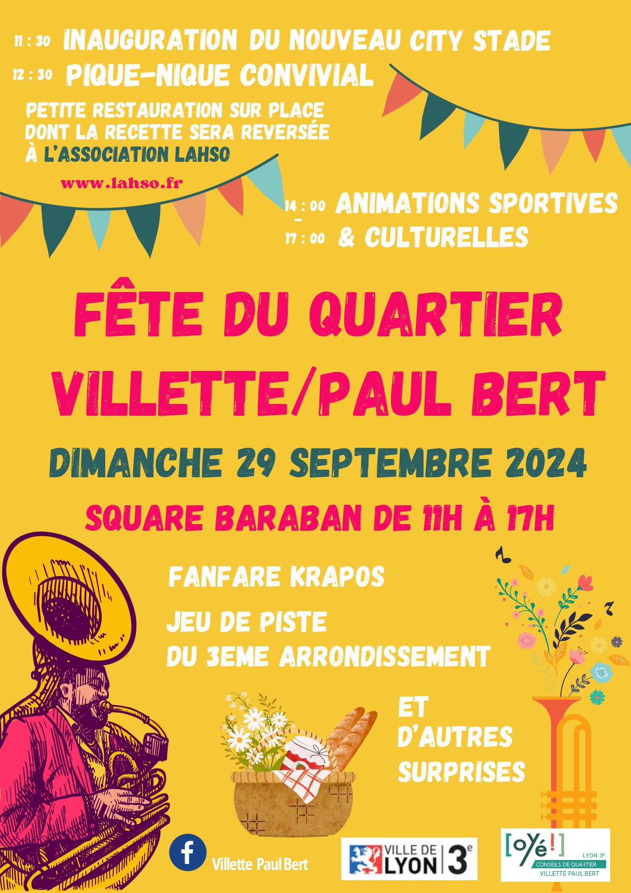 affiche de la fête duqartier dimanche 29: fanfare, animations, pique nique